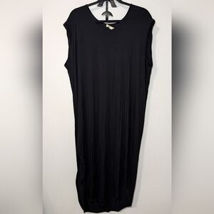 Camille & Co Black Cap Sleeve Maxi Dress Curved Hem Side Slit Women's Size XL